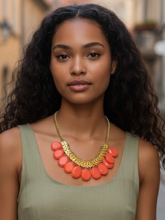Jewelry - Vintage Y2k Elegant Gold and Orange Statement Necklace
